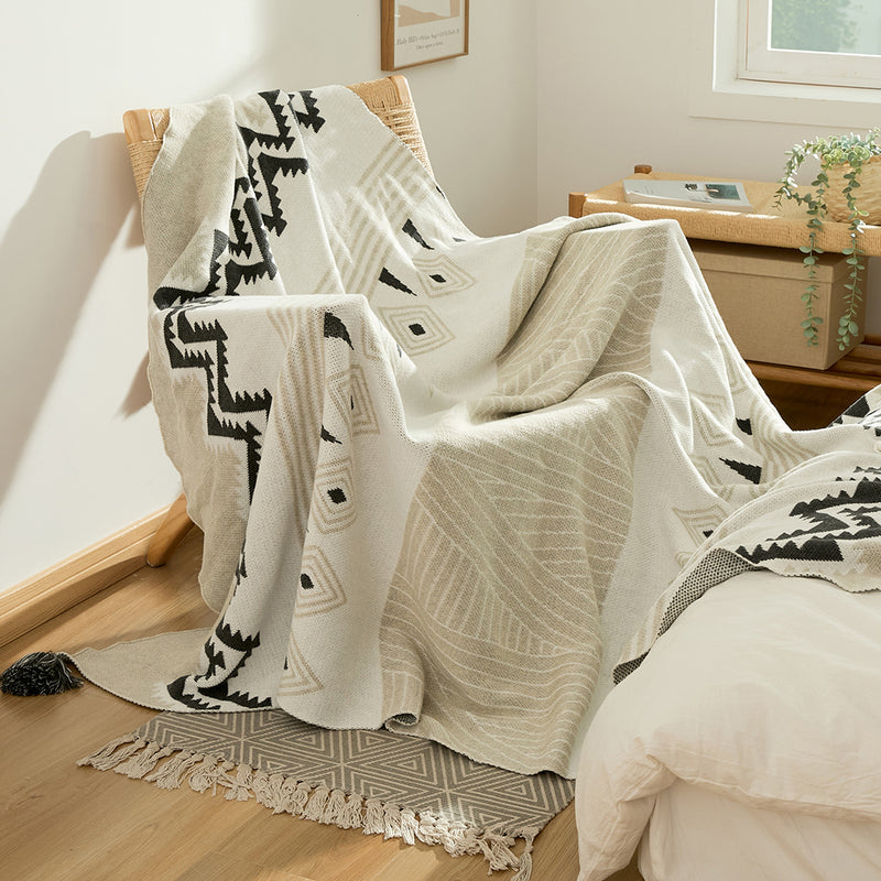 bohemian cotton throw blanket with tassels, view 4 - MRSLM