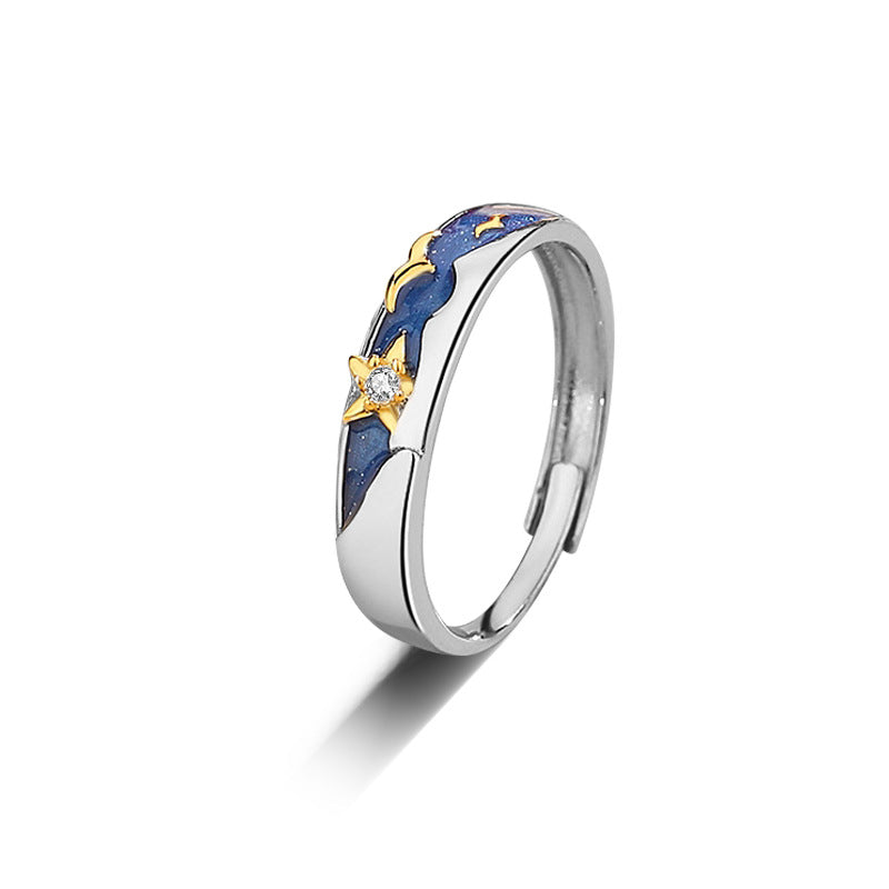 blue starry sky couple silver ring, view 5 - MRSLM