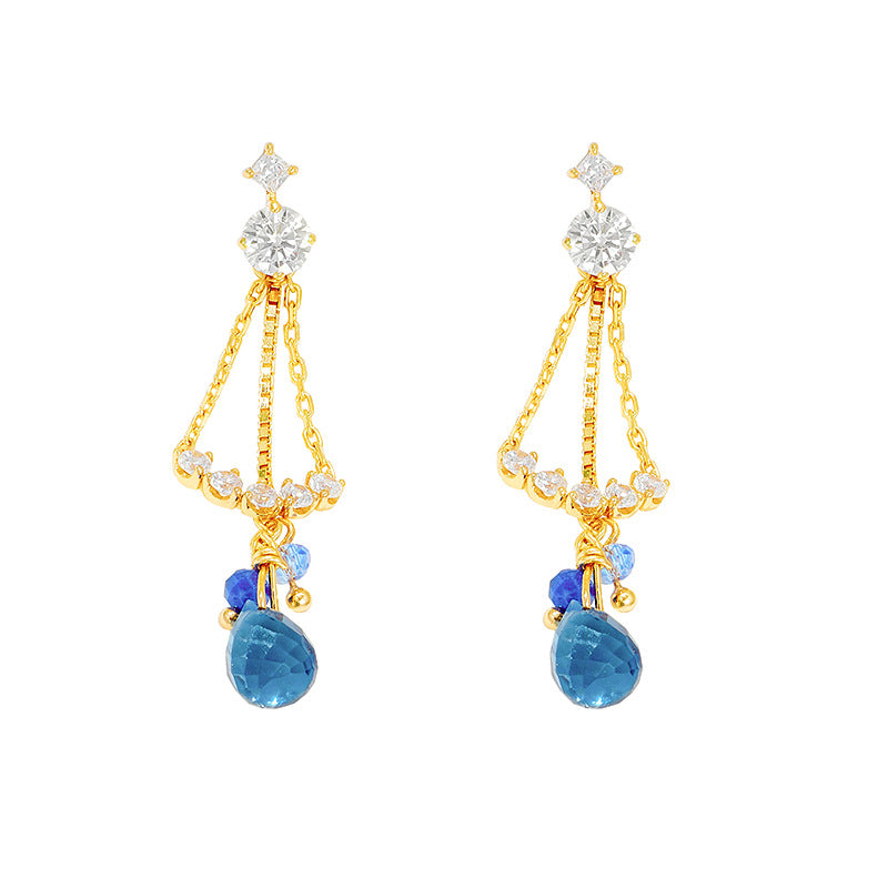 lapis lazuli blue zircon gold plated earrings, view 5 - MRSLM