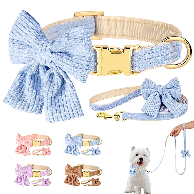 fashion dog collar and leash set with bowtie, view 8 - MRSLM