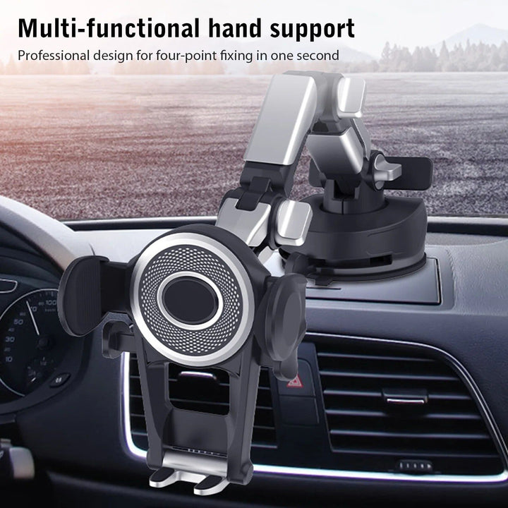 Universal 360° Rotating Car Phone Holder with Suction Cup & Retractable Number Plate Design