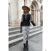 leopard contrast high neck sweatshirt, view 3 - MRSLM