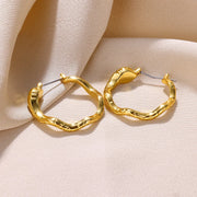 Gold color stainless steel hoop earrings, view 15 - MRSLM