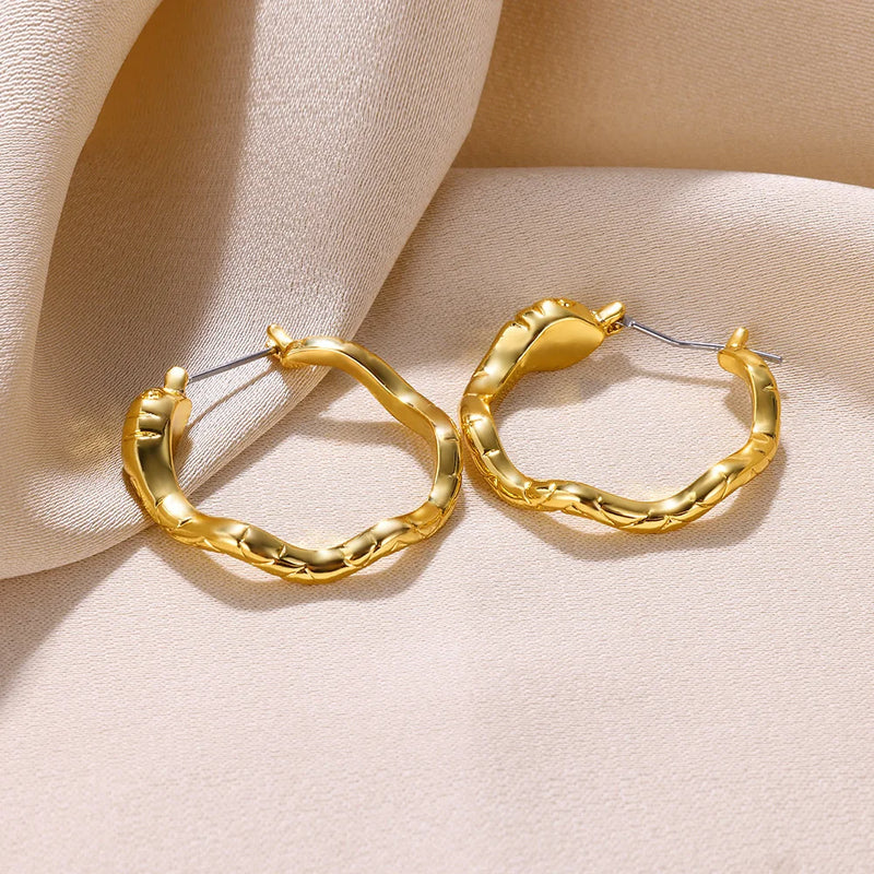 Gold color stainless steel hoop earrings, view 15 - MRSLM