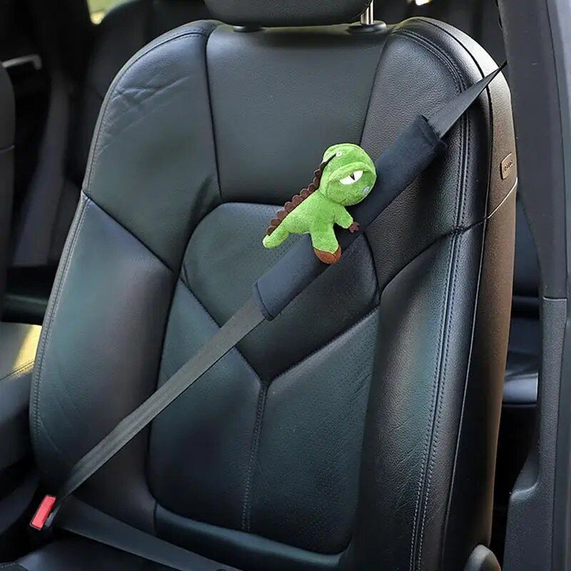 green dinosaur plush seat belt cover, view 4 - MRSLM