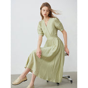 lace V-neck bubble sleeve dress, view 4 - MRSLM