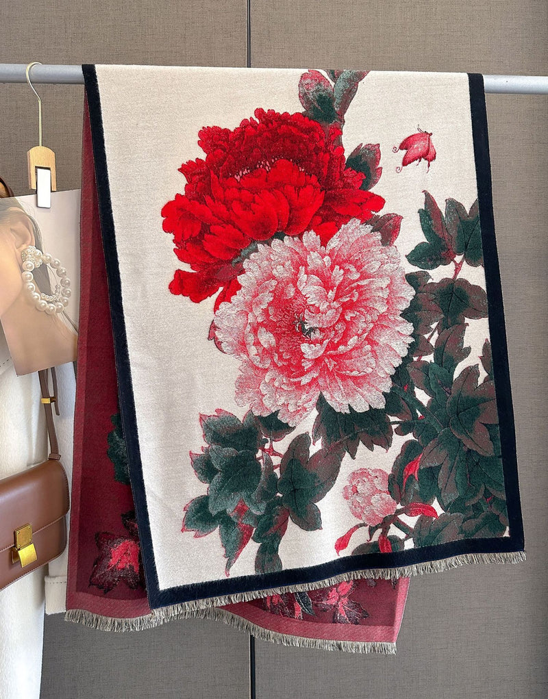 Women's retro floral faux cashmere scarf, view 6 - MRSLM