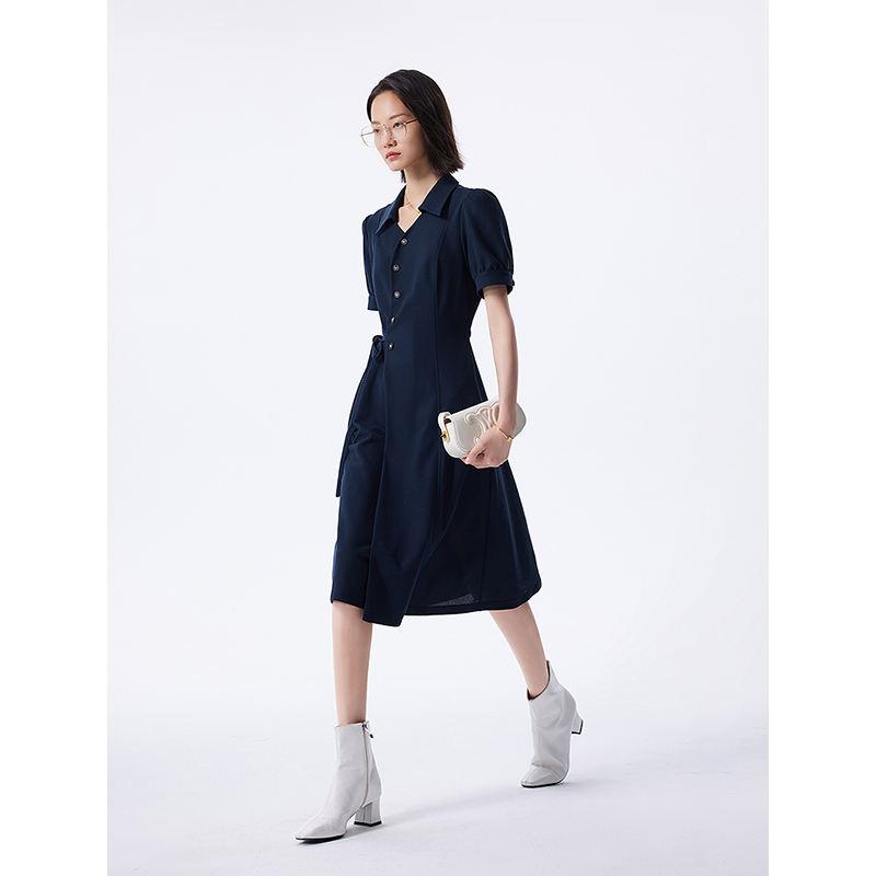 navy dress with lace-up waistband, view 6 - MRSLM