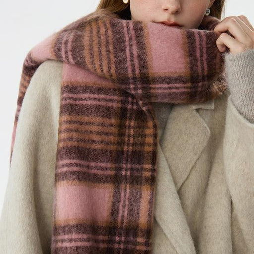 pink plaid tassel scarf - MRSLM