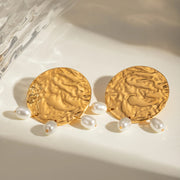 retro gold plated hammered pearl earrings, view 6 - MRSLM