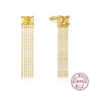 s925 silver square zircon chain tassel earrings, view 3 - MRSLM