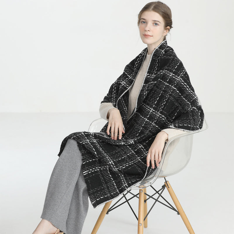wool pashmina plaid scarf with tassels, view 2 - MRSLM