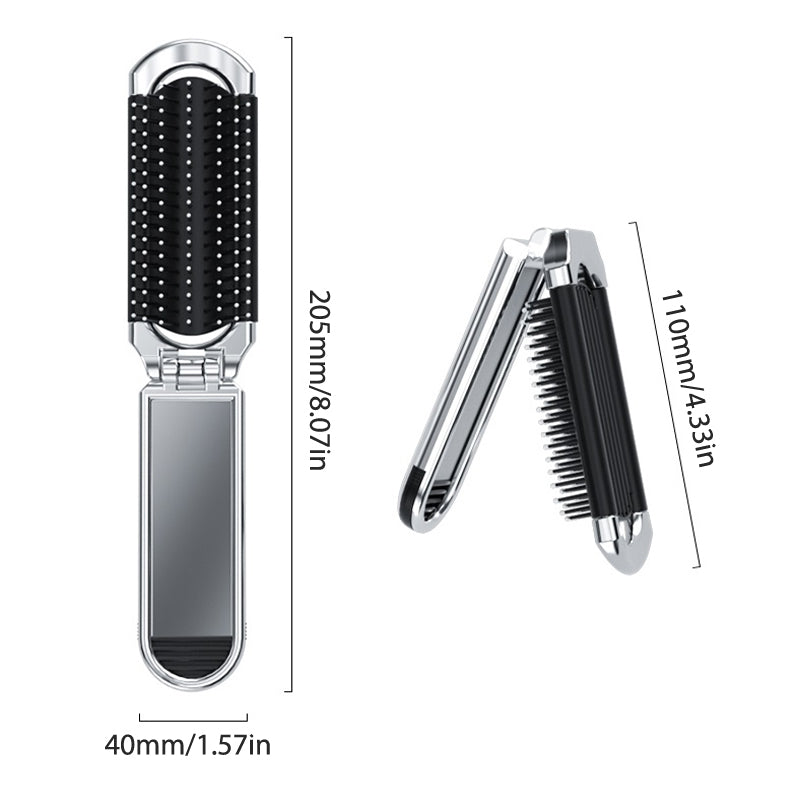 portable foldable hair brush with mirror, view 10 - MRSLM