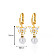 butterfly imitation pearl dangle earrings, view 3 - MRSLM
