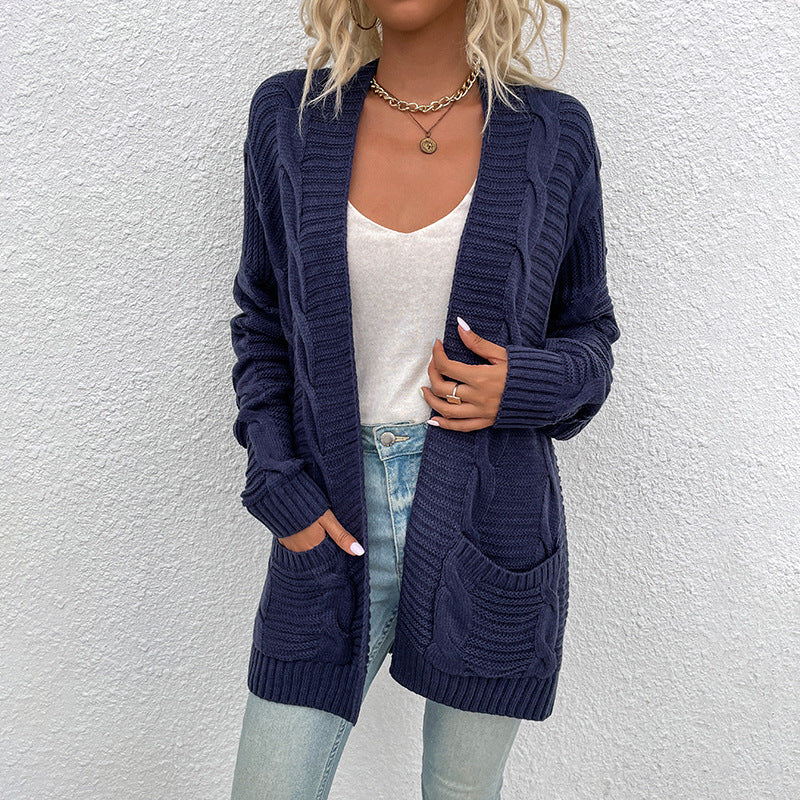 mid-length twist cardigan sweater for women, view 7 - MRSLM