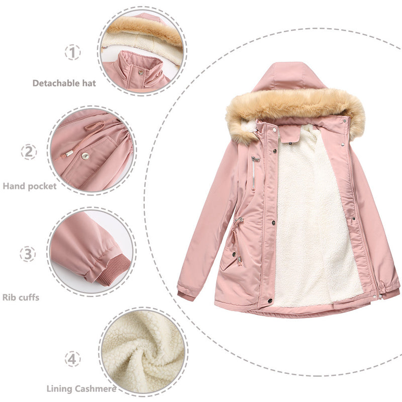 Women's long fleece-lined parka with detachable hood, view 9 - MRSLM