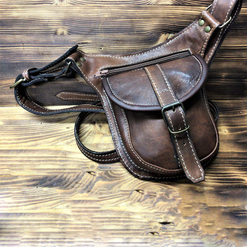 Leather motorcycle waist phone bag, view 3 - MRSLM