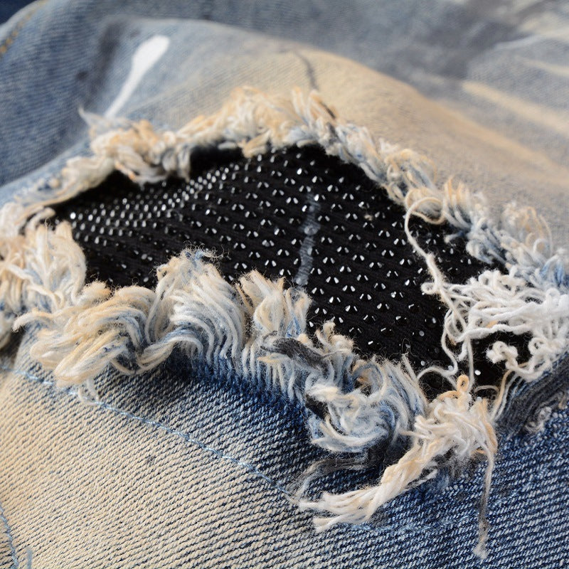vintage rhinestone splash-ink patch jeans, view 3 - MRSLM