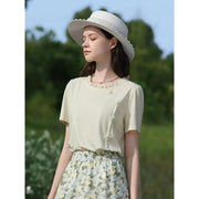 chic floral short sleeve T-shirt, view 5 - MRSLM