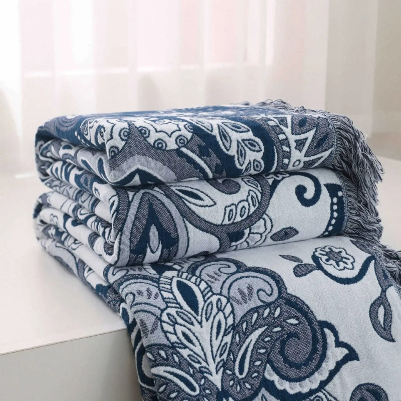boho multilayer cotton blanket with tassels, view 7 - MRSLM