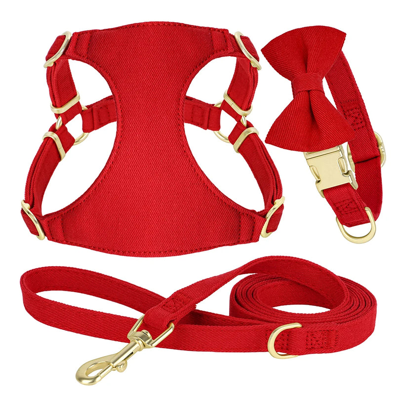 bowtie dog collar harness leash set, view 3 - MRSLM