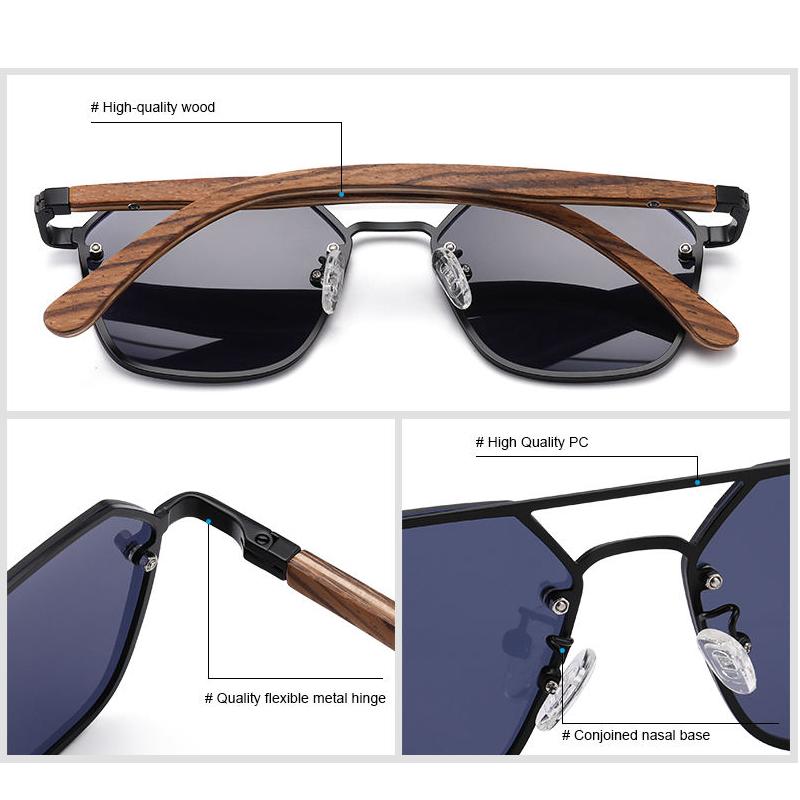 polarized wood frame sunglasses, view 9 - MRSLM