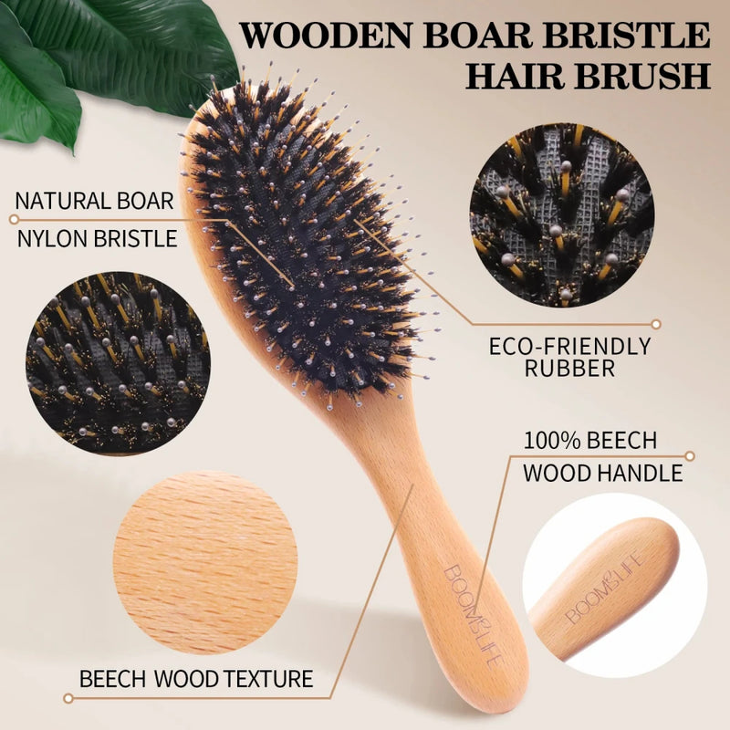 boar bristle wooden hair brush, view 6 - MRSLM