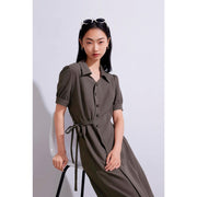 navy dress with lace-up waistband, view 2 - MRSLM
