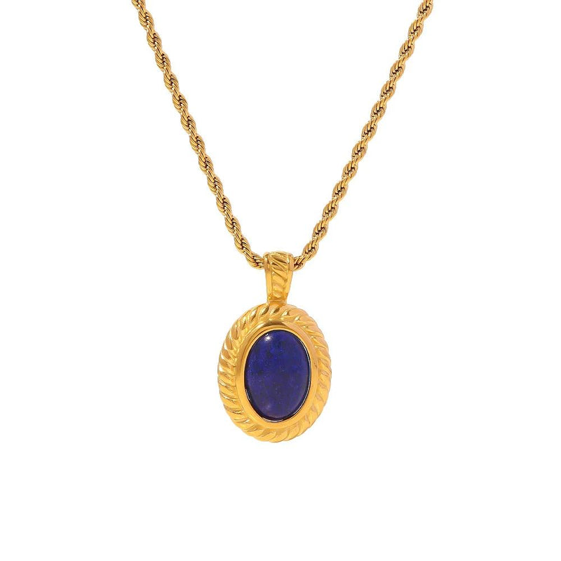 gold plated lapis pendant necklace, view 2 - MRSLM