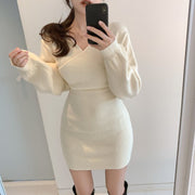 cross v-neck knitted sweater dress, view 7 - MRSLM