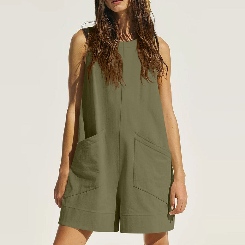 Women's sleeveless shorts jumpsuit with pockets, view 12 - MRSLM