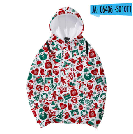 Christmas Element Printed Detachable Hooded Loose Women's Sweater