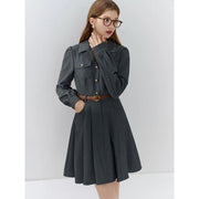 Elegant grey belted suit dress, view 3 - MRSLM