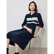 polo collar striped casual dress, view 3 - MRSLM