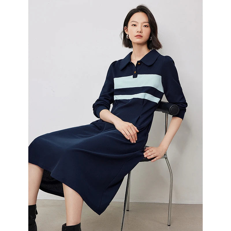 polo collar striped casual dress, view 3 - MRSLM