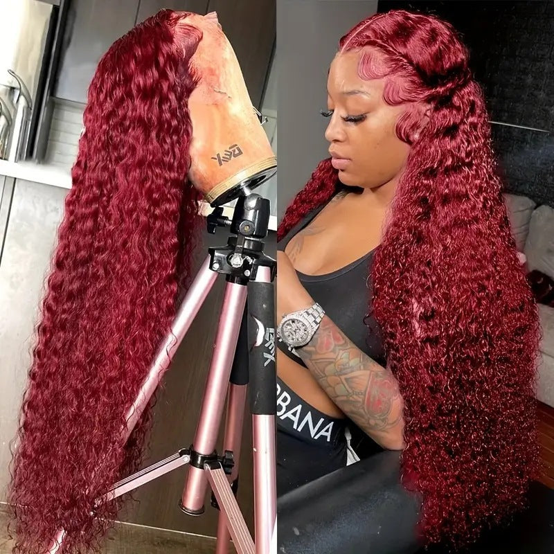 wine red curly hair wig, view 3 - MRSLM