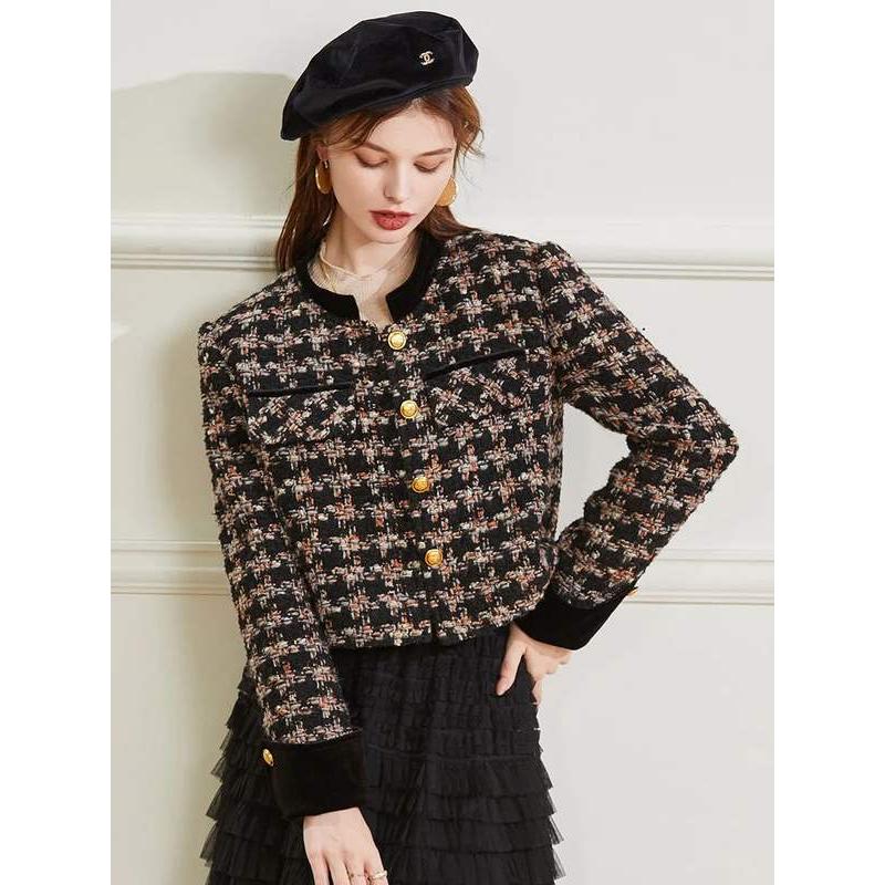 retro plaid long sleeve office coat, view 5 - MRSLM
