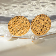 retro gold plated hammered pearl earrings, view 8 - MRSLM