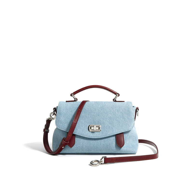 Denim and leather briefcase-style shoulder bag, view 2 - MRSLM