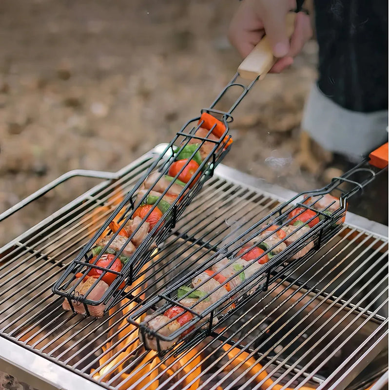 BBQ grill cage with wooden handle - MRSLM
