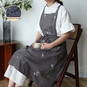 Floral embroidered cotton kitchen apron, view 2 - MRSLM