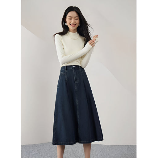 high waist a-line retro denim skirt, view 2 - MRSLM