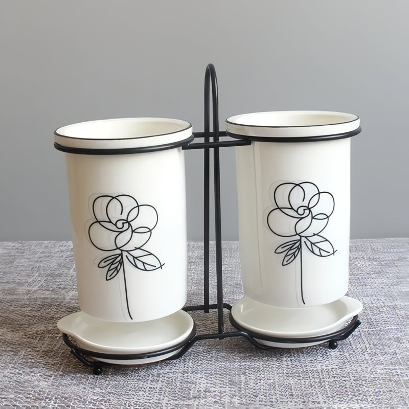 Ceramic chopsticks and utensil storage set, view 7 - MRSLM