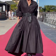 puff sleeve swing dress black, view 6 - MRSLM