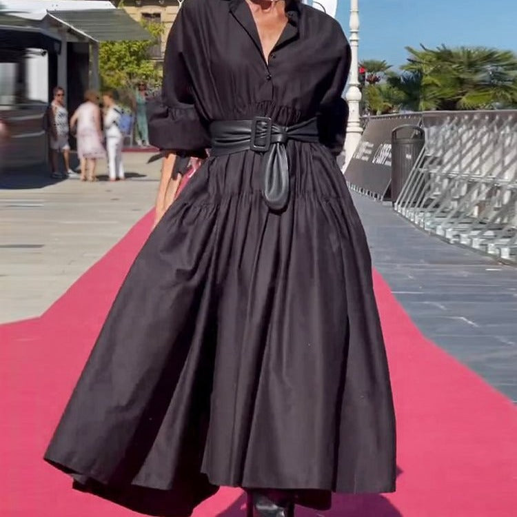 puff sleeve swing dress black, view 6 - MRSLM