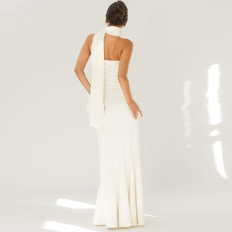 long fishtail dress with fitted waist, view 4 - MRSLM