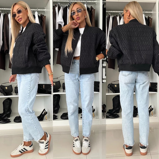 solid color embroidery short zip jacket, view 6 - MRSLM