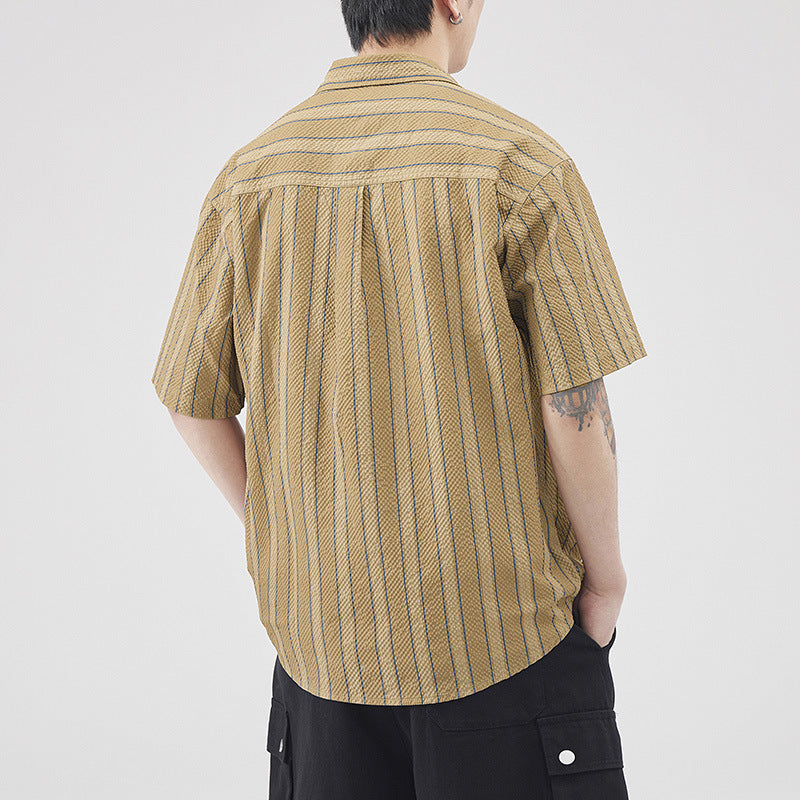 men's seersucker striped shirt, view 3 - MRSLM