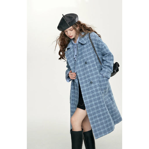 blue plaid women's coat, view 2 - MRSLM