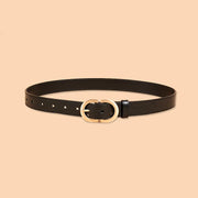 Women's cow leather belt with retro oval buckle, view 4 - MRSLM
